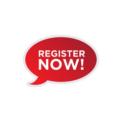 Register Now Speech Bubble Label. isolated on white background. vector illustration 