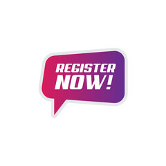 Register Now Speech Bubble Label. isolated on white background. vector illustration 