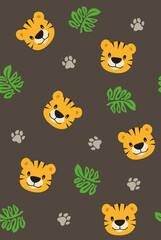 Tiger seamless background for childrens on dark background