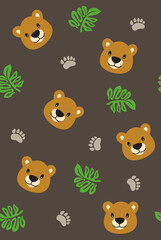 Naklejka premium Bear illustration seamless pattern on dark background