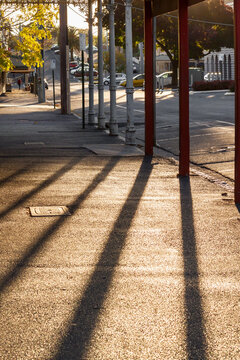 Long shadows from verandah posts