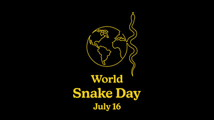 World Snake Day July 16. Simple planet and snake. Minimalist web banner, world snake day vector illustration. One continuous line drawing.