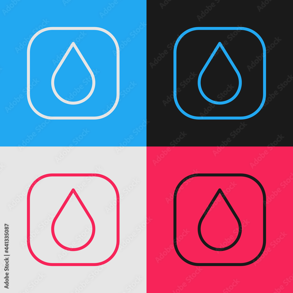 Poster pop art line water drop icon isolated on color background. vector