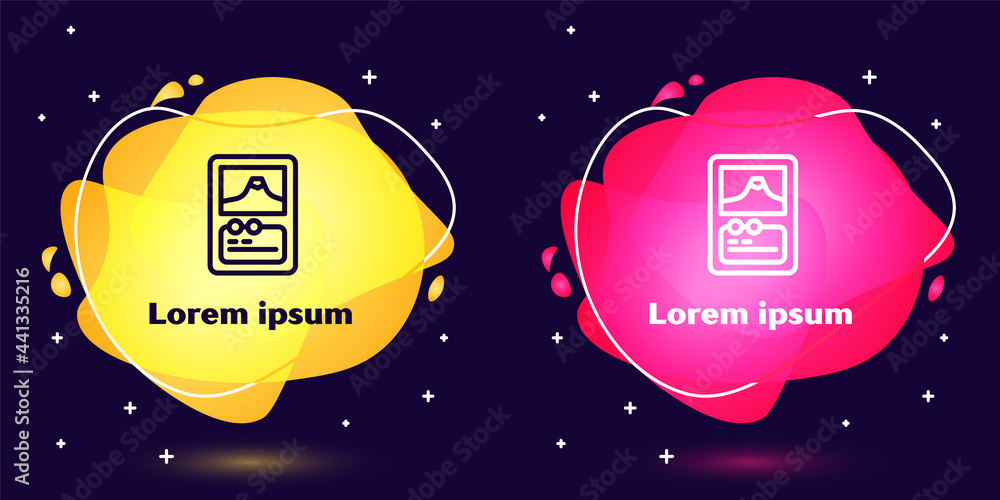 Poster set line card game collection icon isolated on blue background. fantasy ui kit with magic items. abs