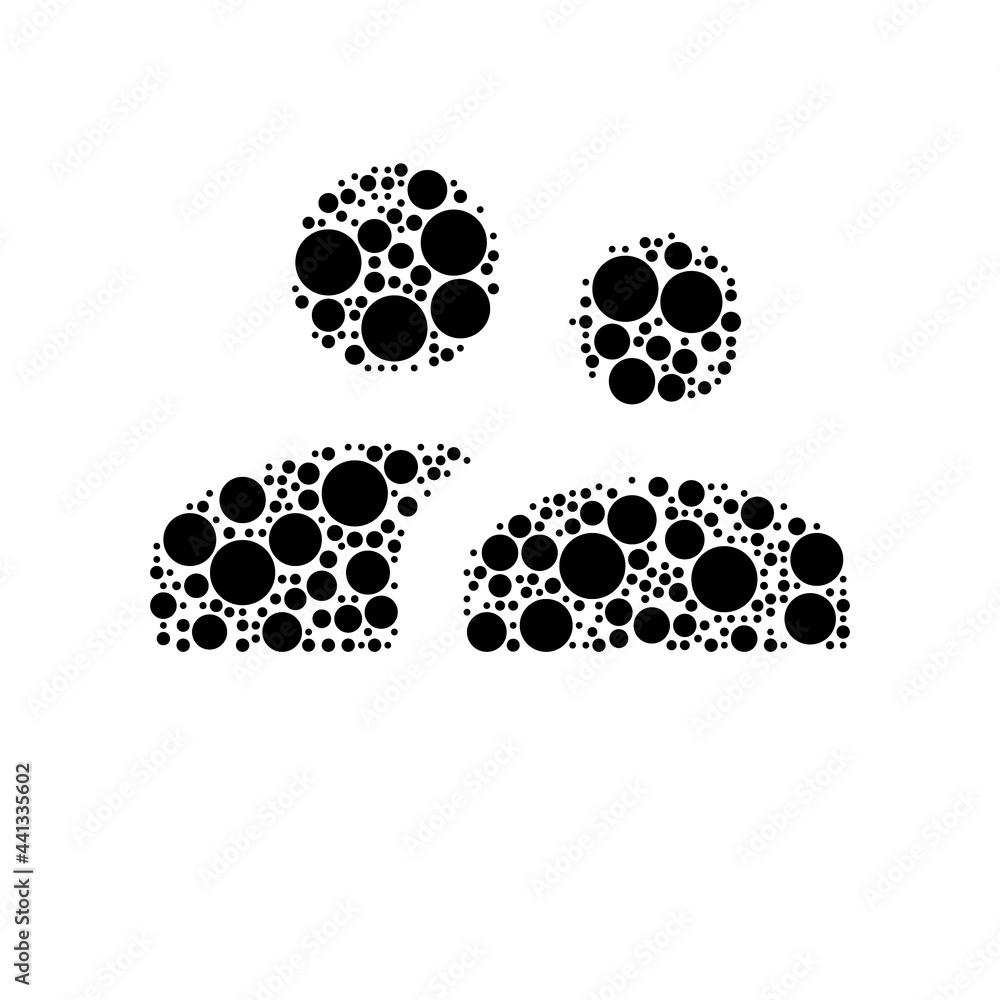 Poster a large group symbol in the center made in pointillism style. the center symbol is filled with black