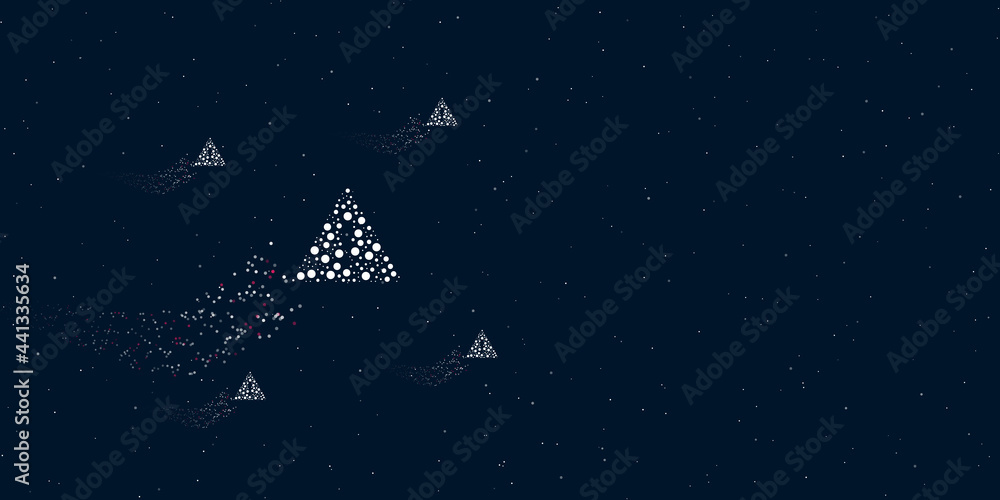 Aufkleber a warning symbol filled with dots flies through the stars leaving a trail behind. four small symbols