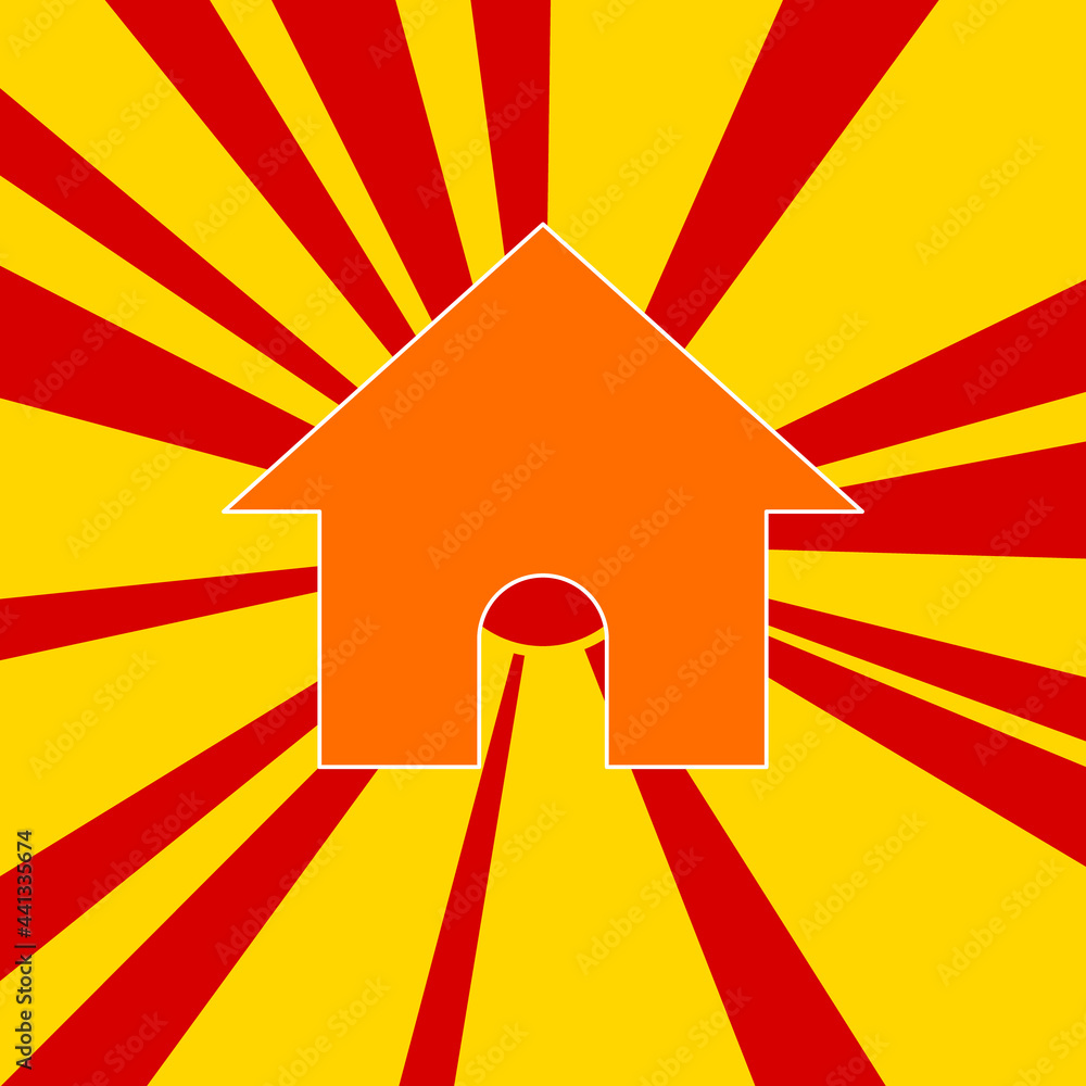 Poster kennel symbol on a background of red flash explosion radial lines. the large orange symbol is locate