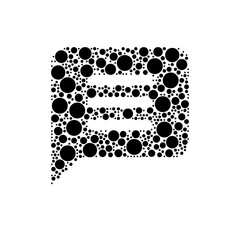 A large chat symbol in the center made in pointillism style. The center symbol is filled with black circles of various sizes. Vector illustration on white background