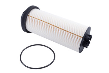 Car oil cartridge filter on a white background.