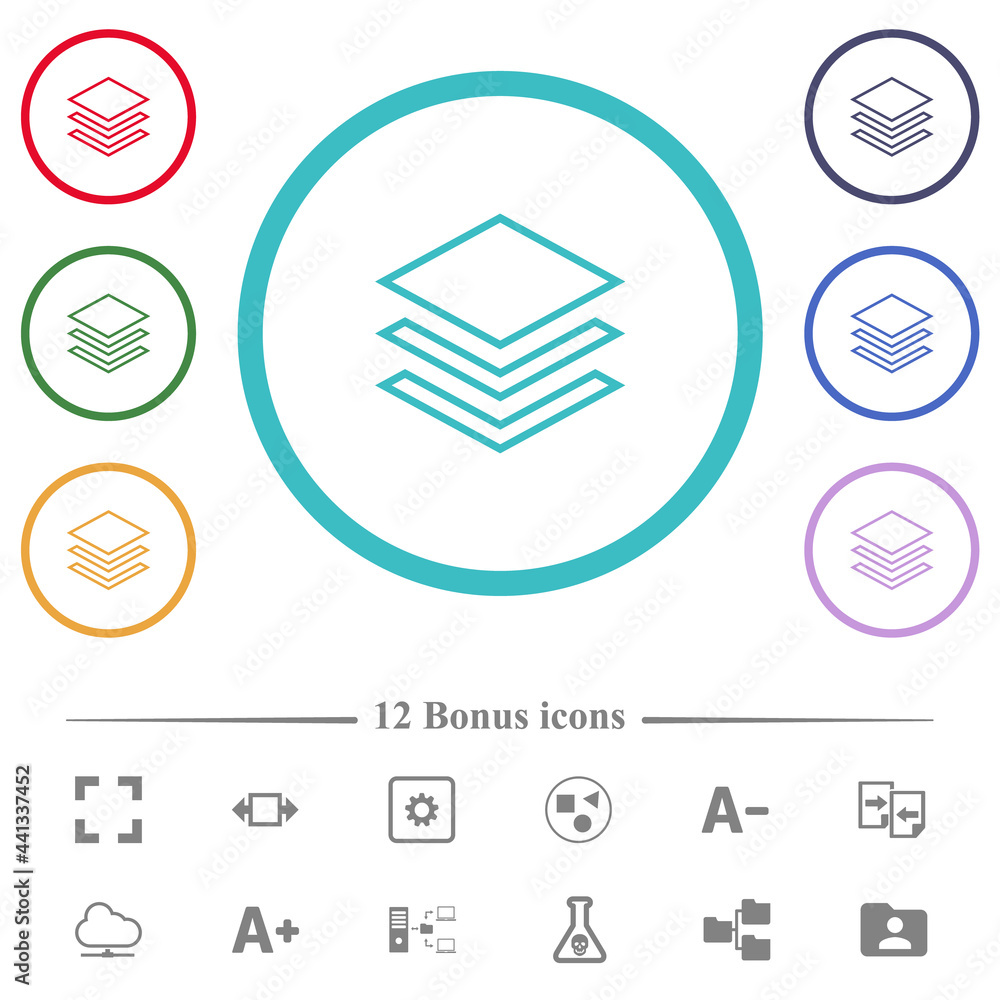 Poster layers flat color icons in circle shape outlines