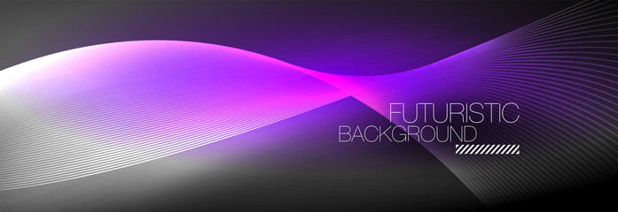 Abstract neon glowing light in the dark with waves. Shiny magic energy and motion concept, vector abstract wallpaper background
