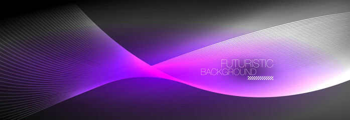 Abstract neon glowing light in the dark with waves. Shiny magic energy and motion concept, vector abstract wallpaper background