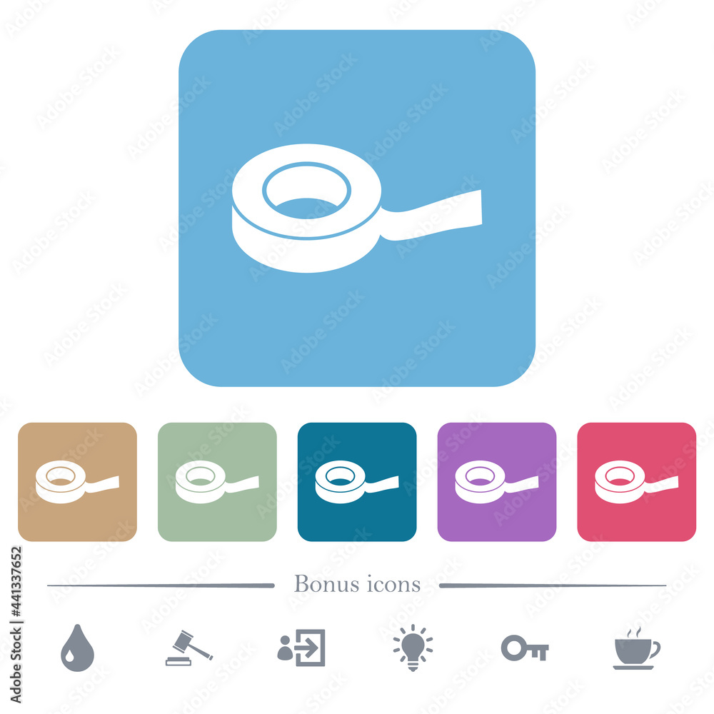 Poster insulating tape flat icons on color rounded square backgrounds