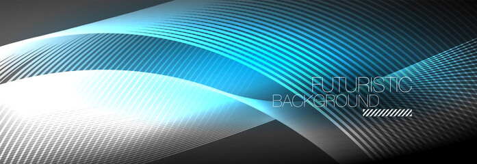 Abstract neon glowing light in the dark with waves. Shiny magic energy and motion concept, vector abstract wallpaper background
