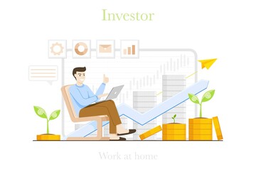businessmen and investors analyze their investments at home. for the growth of profits and dividends. Vector illustration