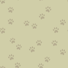 Vector Wild Animal Paw Prints on Moss Green seamless pattern background. Perfect for fabric, scrapbooking and wallpaper projects.