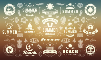 Summer labels and badges design set retro typography for posters and t-shirts