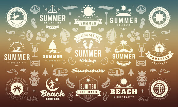 Summer labels and badges design set retro typography for posters and t-shirts