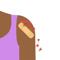 Sticking plaster with flowers on a human shoulder. Flat style vector illustration.