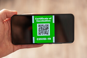 Electronic certificate of vaccination covid 19,qr code confirming the presence or antibody immunity