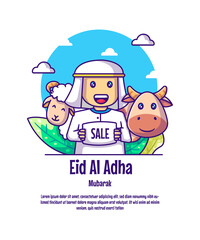 Man sale sacrificial animals Cartoon Vector Illustrations. Eid al Adha Icon Concept Isolated Premium Vector