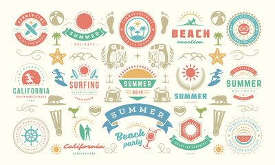 Summer holiday labels and badges design set retro typography for posters and t-shirts.