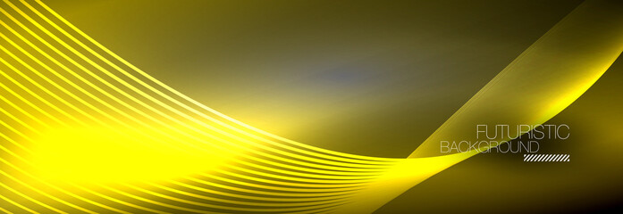 Abstract neon glowing light in the dark with waves. Shiny magic energy and motion concept, vector abstract wallpaper background