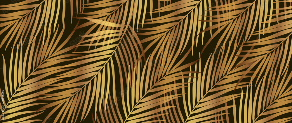 Wall mural gold palm leaves background vector. luxury tropical leaves wallpaper design for prints, wall art, ho