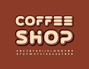 Vector trendy sign Coffee Shop with abstract Font. Retro style set of Alphabet Letters and Numbers