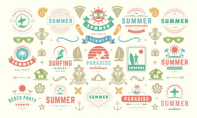 Summer holiday labels and badges design set retro typography for posters and t-shirts.