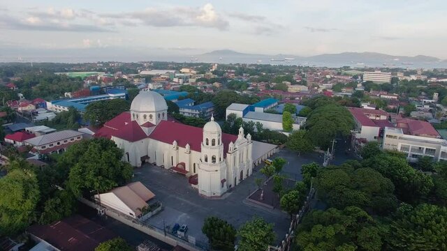 A scenic drone view of ab beautiful Basilica of the Immaculate Conception is a minor basilica in Batangas City, Philippines.