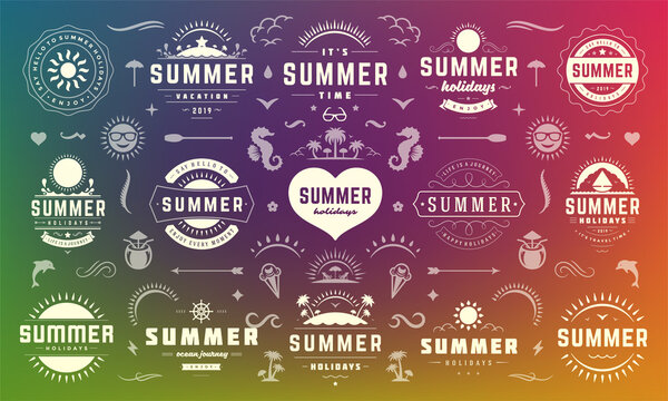 Summer holiday labels and badges design set retro typography for posters and t-shirts.