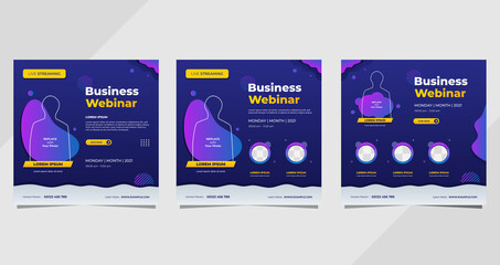 Collection of social media post templates. Vector graphics of dark blue and purple background, perfect for marketing webinar, business webinar and other online seminars