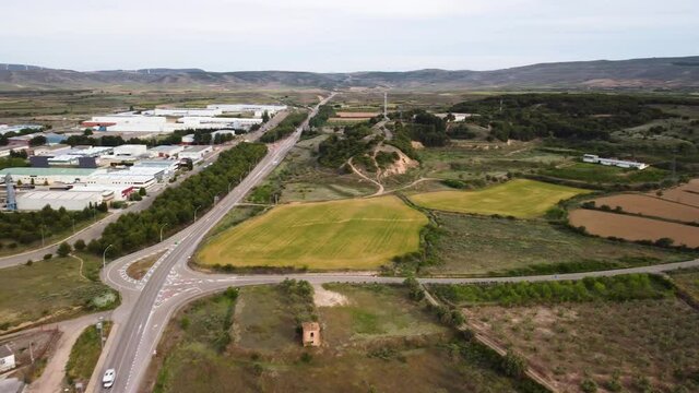 Dron view panoramic movement in Tarazona, Spain