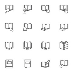 Book pages line icons set