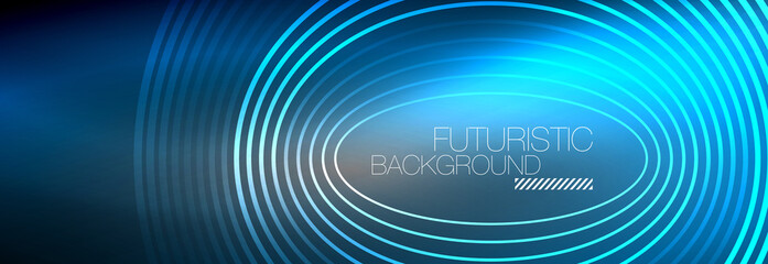 Dark abstract background with glowing neon circles. Trendy layout template for business or technology presentation, internet poster or web brochure cover, wallpaper