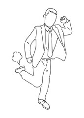 線画の男性イラスト／ダッシュする会社員　スーツ　ビジネスマン　シンプル　手描き　おしゃれ　走る　急ぐ