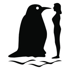penguin with a girl silhouette design