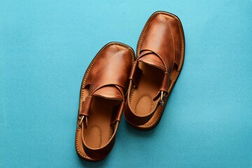 A very comfortable and elegant pair of brown handmade sandals of Peshawar, Pakistan