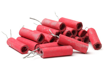 Red Firecrackers on white background 