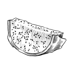 A slice of pitaya or dragon fruit. Hand drawn vector illustration isolated on white background.