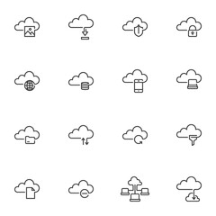 Cloud data line icons set