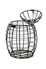 Wire basket for eggs on white background