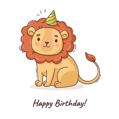 Cartoon cute lion Happy birthday card