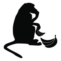 banana eating monkey silhouette design