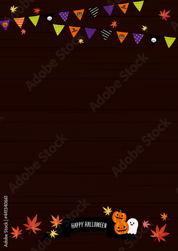 ハロウィンの背景素材 木目調の黒バック ガーランド 紅葉 縦長 A3 比率 Wall Mural Pp7