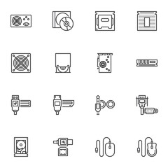 Computer hardware line icons set
