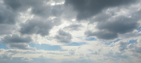 Panoramic view of beautiful cloudscape in blue sky, natural sky background