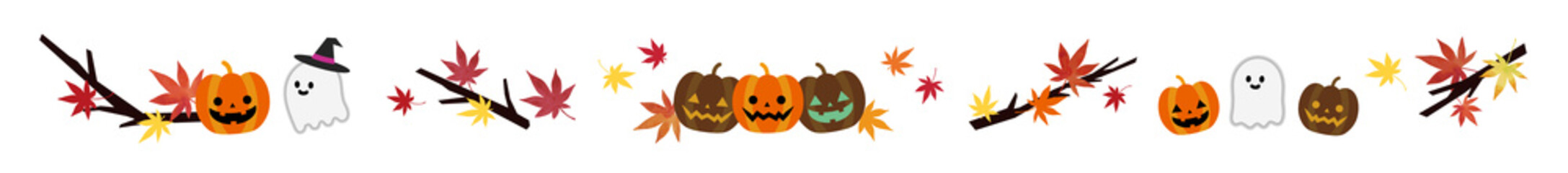 ハロウィンの装飾 秋の紅葉、ライン、区切り線 白背景（No.3） © pp7
