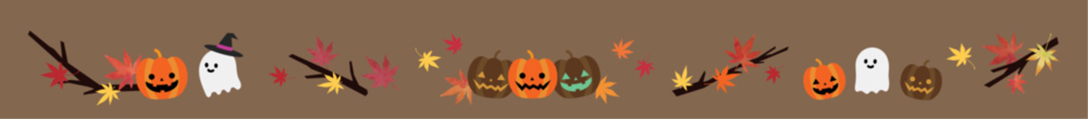 ハロウィンの装飾 秋の紅葉、ライン、区切り線 茶色背景（No.3）